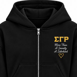 <b>Black</b> <b>Zip</b> Up <b>Hoodie</b> with Greek Letter Embroidery More Than a Sorority Sisterhood Heart Design Custom Fleece Sweatshirt for <b>Women</b> - Product Image 5