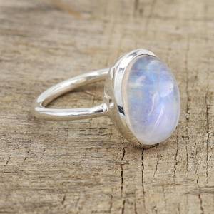 Blue Moonstone & Rainbow Sterling <b>Ring</b> Handmade Fine Jewelry with Diamond & Pearl <b>Indian</b> Seller for Gift - Product Image 1