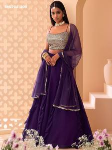 Party Wear Georgette with Zari & <b>Sequin</b> Embroidered Ruffle Vertical-Pattern-<b>Flared</b> Lehenga-Choli Set Indian Exporter - Product Image 3
