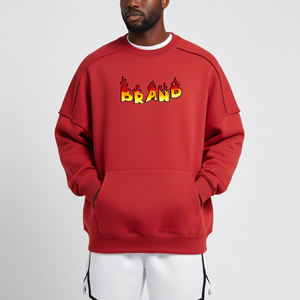 Sweat-shirt à col rond en polaire rouge pour homme, tendance du moment, avec impression de logo flamme, coupe ample, décontracté, pour l'automne - Product Image 4