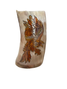 Top Trendy Handcarved Natural Horn Drink Mugs <b>Big</b> Size with Wooden Base Food Safe Lacquer Animal Style Handmade and Polished - Product Image 5