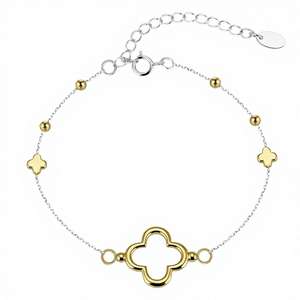 เครื่องประดับแฟชั่นเงินแท้ 925 สร้อยข้อมือรูปใบโคลเวอร์สี่แฉก ดีไซน์ทันสมัยสำหรับเด็กและผู้หญิง ชุบทองหรูหรา ขายส่งจากโรงงาน - Product Image 2