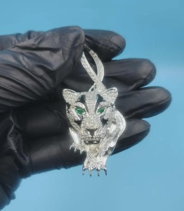 จี้รูปหน้าเสือ เงินแท้ 925 จี้ฮิปฮอป เครื่องประดับสำหรับคนรักสัตว์ จี้แบบฝังเพชร จี้แร็ปเปอร์ จี้แบบ Busting Jewelry - Product Image 3