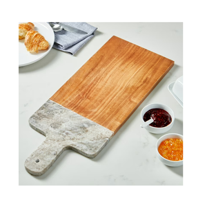 Planche à découper en bois d'acacia et marbre blanc, planches à découper personnalisées en bois d'acacia, planche de service en marbre pour fromages et charcuteries - Product Image 6