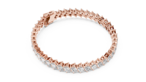 Pulsera de tenis clásica con diamantes cultivados en laboratorio de 7.5 quilates con corte esmeralda, engastada en oro rosa de 18 quilates, para uso diario, bodas o compromisos, para ella. - Product Image 2