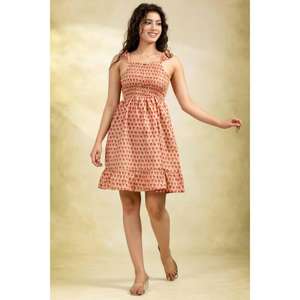 เดรสสั้นทรงเข้ารูปและบานออก ลายดอกไม้ ผ้าฝ้าย 100% เป็นมิตรกับสิ่งแวดล้อม ซักได้ เหมาะสำหรับงานปาร์ตี้ สำหรับผู้หญิง เอวทรงธรรมชาติ - Product Image 2