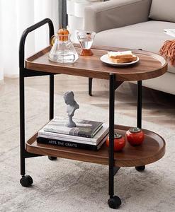 Modern Walnut Wood <b>Console</b> <b>Table</b> with <b>Black</b> Metal Frame and Wheels Minimalist Living Room Furniture - Product Image 3