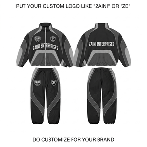 ZAINI Men's Winter Breathable Hooded Casual Polyester/Nylon <b>Knitted</b> Windbreaker Suit Black Silver Custom Printed Logo Athletic - Product Image 1