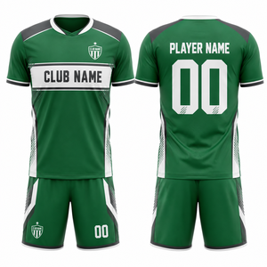 Conjunto de Camiseta de Fútbol Verde Sublimada Personalizada para Hombre, Cuello en V, Manga Corta, Absorbe la Humedad, Ajuste Atlético, Impresión con Nombre del Club - Product Image 1