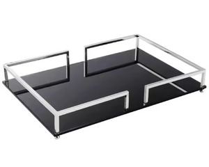 Plateau de service rond en métal argenté avec poignées en cuir, décoratif, de luxe, en acier inoxydable, pour la décoration de la maison, les aliments et la cuisine - Product Image 6