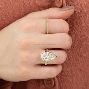 Igi/gia แล็บปลูกวินเทจ14K สีขาวทองแต่งงาน/หมั้นแหวน unisex เพชรของขวัญครบรอบปาร์ตี้กับลูกแพร์ตัดเพชร - Product Image 1