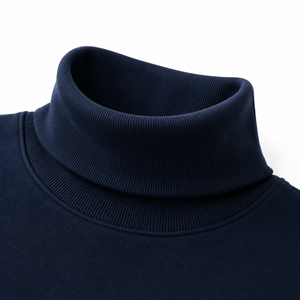 <b>Women's</b> <b>Navy</b> Blue Turtleneck Sweatshirt Full Sleeve Knitted Regular Fit Autumn Casual Wear Pullover Fleece - Product Image 6