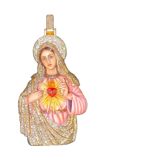 Pendentif en argent sterling 925 plaqué or, émail, moissanite, pièce personnalisée, Mary, hip hop, fête, cadeau, pendentif tendance, colliers - Product Image 1