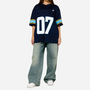 قميص كرة قدم أمريكية نسائي كبير الحجم من قماش شبكي، قميص قصير الأكمام قابل للتنفس مع طباعة الأرقام، ملابس الشارع والكاجوال بالجملة، تي شيرت OEM - Product Image 3