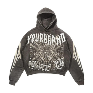 Ensemble sweat à capuche unisexe noir style punk avec pantalon large à motifs flamme, tenue deux pièces graphique vintage streetwear gothique Y2K délavée - Product Image 5