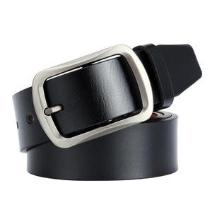 Ceinture en cuir véritable blanche, couleur unie, boucle à ardillon rectangulaire argentée, ceinture formelle pour homme, pour tenue de travail - Product Image 2