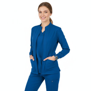 Blouse de travail unisexe personnalisée pour médecins, 100 % fibre de bambou, tissu en velours côtelé, fermeture éclair sur le devant, manches longues, usage hospitalier, service OEM - Product Image 1