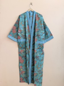 Bata de Baño de Algodón con Estampado Floral, Ropa de Dormir Transpirable y Suave, Ropa de Estar por Casa - Product Image 6