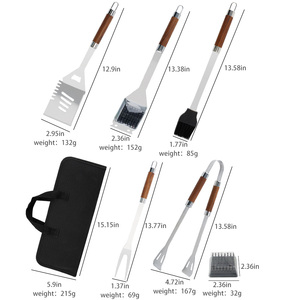 Kit d'accessoires de barbecue haut de gamme en acier inoxydable avec manches en <span class=keywords><strong>bois</strong></span>, 5 pièces, avec sac de transport, ensemble d'outils pour barbecue - Product Image 2