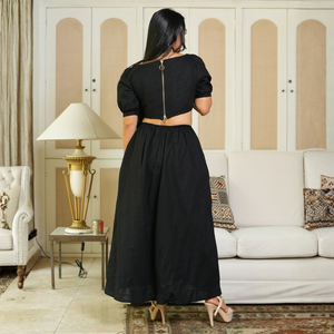 Elegante vestido maxi de lino con corte en la cintura para mujer - Product Image 5