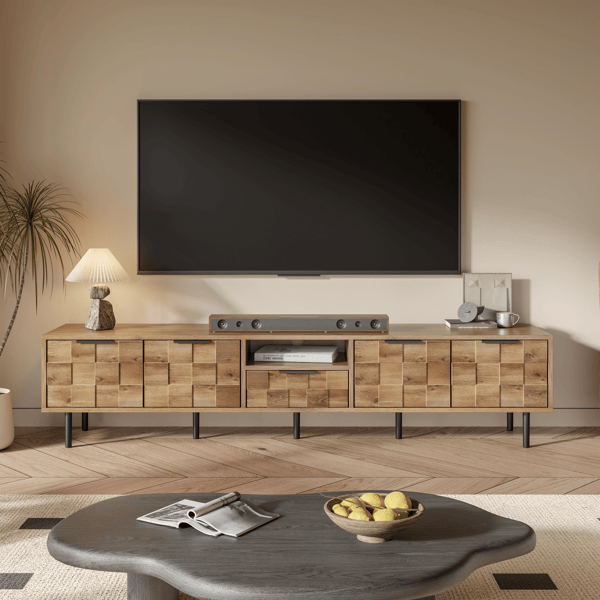 78\" Wood TV Stand with Storage Entertainment Center TV Consoles for 85 75 65 Inch TVs for Living Room Use