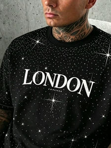 T-shirt Homme Oversize à Col Rond et Manches Courtes, Imprimé Strass, Effet Pailleté, Style Streetwear, Personnalisable (OEM/ODM) - Product Image 3