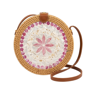 Mini Bolso Redondo de Ratán para Playa, Bolso de Ratán Tejido con Madreperla, Venta al por Mayor Directa de Fábrica, Precios Económicos, Se Aceptan OEM y ODM - Product Image 4