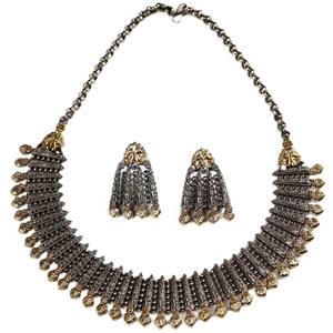 Conjunto de Joyería Bohemia de Latón Plateado en Plata Antigua para Mujer, con Aretes y Collar, para Compromiso, Boda o Aniversario - Product Image 1