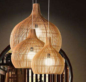 Lampe suspendue en rotin tressé, luminaires rustiques pour salon et cuisine - Product Image 1