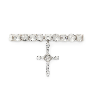 Crystal Cross <b>Choker</b> Necklace Rhodium Plated 925 <b>Silver</b> Religious Christian Jewelry Unisex Beaded Chain Design - Product Image 2