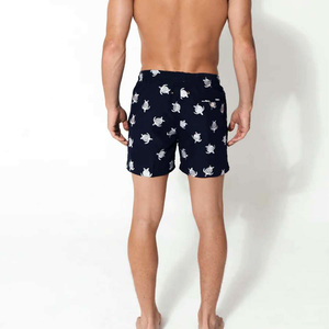 <b>Men's</b> Navy <b>Floral</b> Pattern High Waist Drawstring Quick Dry Breathable Casual Board <b>Shorts</b> with Pockets 100% Polyester - Product Image 2