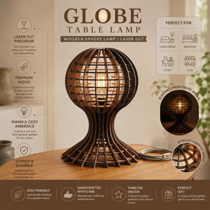 Premium Globe <b>Table</b> Lamp Wooden Laser Cut Decorative Lighting | Handcrafted Wooden Sphere Lamp for Living Room Bedroom Study - Product Image 4