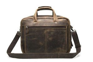 <b>Brown</b> Embossed Leather Briefcase with <b>Tie</b> Dye Design Front Zip Pocket and Top Handles - Product Image 2