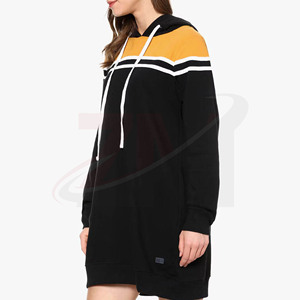 Robe tricotée tendance pour femme à capuche, color block, manches longues, décontractée, pour l'automne, 100 % coton respirant avec poches - Product Image 2