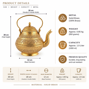 Théière en laiton massif gravée à la main, artisanale, de luxe, pour la décoration de la maison, article cadeau, exportateur en gros - Product Image 5