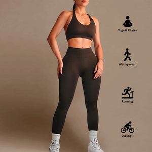 Women's Light Blue 2 Piece <b>Yoga</b> Set Racerback Crop Top High Waist <b>Leggings</b> Seamless Stretch Sportwear - Product Image 4