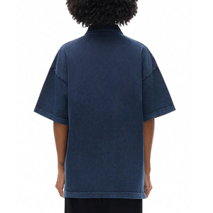 OEM Wholesale 100% Cotton Men's Oversized Acid Washed Vintage <b>T</b> Shirt Stand Collar Custom Logo Manufacturer - Product Image 3