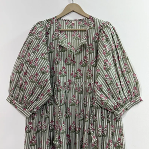 Vestido Casual Midi para Mujer, Tejido 100% Algodón, Liso, Manga Corta, Cintura Imperio, Estilo Babydoll, Cuello en V, Holgado, Funcional - Product Image 4