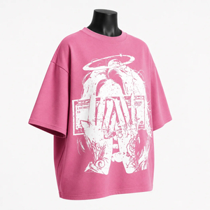 <b>Pink</b> Oversized Women's <b>Crop</b> <b>Top</b> Crew Neck Short Sleeve Letter Print 100% Cotton Jersey Loose Fit Casual Spring Summer Style - Product Image 5