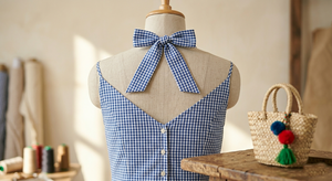 เดรสยาวลายตารางสีน้ำเงินแบบไม่มีแขน มีกระเป๋าข้าง คอตั้งติดกระดุม ผ้าก๊อตต์ สำหรับผู้หญิง สวมใส่สบายๆ ในฤดูร้อน - Product Image 5