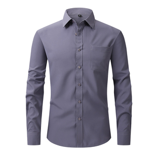 เสื้อเชิ้ตแขนยาวสีพื้นสำหรับผู้ชาย ปกคอปกแบบพับได้ ทรงเข้ารูป ผ้าป๊อปลิน ใส่ได้ในฤดูใบไม้ร่วง - Product Image 4