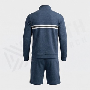 Men's Blue Solid Tracksuit Set Half-<b>Zip</b> Sweatshirt with <b>Shorts</b> Breathable Anti-Bacterial Fleece Casual Sportswear Winter Wear - Product Image 2