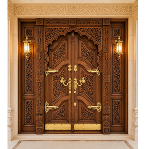 Puerta Doble Tradicional Hecha a Mano para Sala de Pooja, Puerta Doble Clásica de Madera Tallada con Herrajes de Latón y Diseño Ornamentado para Decoración del Hogar - Product Image 1