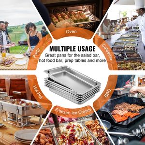 6 Pack 8.5L pentole da tavolo a vapore profondo in acciaio inossidabile 20.9X12.8X2.6 pollici Full Size forno commerciale cucina acciaio fabbricazione - Product Image 6