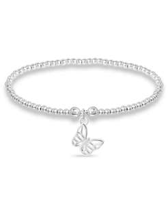 Bracelet à breloques papillon perlé plaqué argent | Macy's - Product Image 1