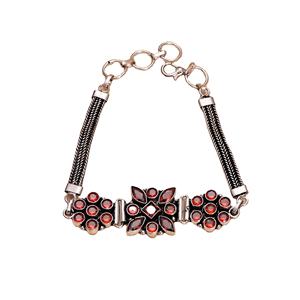 Antique Silver Plated Brass Beaded Flower Design <b>Red</b> Garnet Vintage Handmade Women's Anniversary Gift <b>Bracelet</b> - Product Image 4