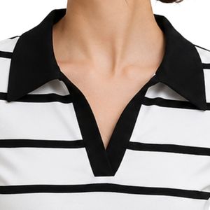 Polo a Rayas Blanco y Negro para Mujer, Manga Corta, Cuello Camisero, Corte Ajustado, Informal, Verano, Moda, Personalizable, Venta al Por Mayor - Product Image 5