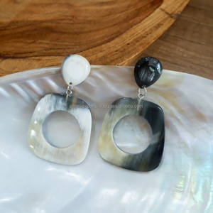 งานหัตถกรรมจากธรรมชาติทำด้วยมือน้ำหนักเบาทันสมัยต่างหูทรงเขาควายต่างหูทรงหยดน้ำมีรูกระดุมรูปวงรีสำหรับผู้หญิง - Product Image 4