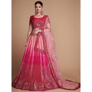 Lehenga choli ชุดหมั้นเลื่อมสีชมพูที่สวยงาม - Product Image 5