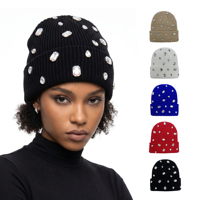 Bonnet Y2K de luxe tendance avec strass brillants et crâne, bonnet d'hiver chaud en tricot épais et extensible avec pierres précieuses pour femme